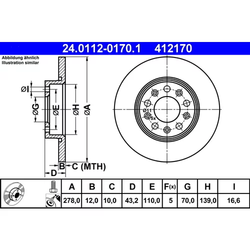 Brzdový kotúč ATE 24.0112-0170.1
