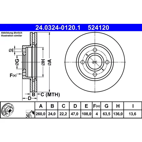 Brzdový kotúč ATE 24.0324-0120.1