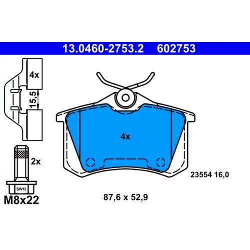 Sada brzdových platničiek kotúčovej brzdy ATE 13.0460-2753.2