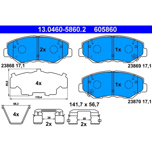 Sada brzdových platničiek kotúčovej brzdy ATE 13.0460-5860.2