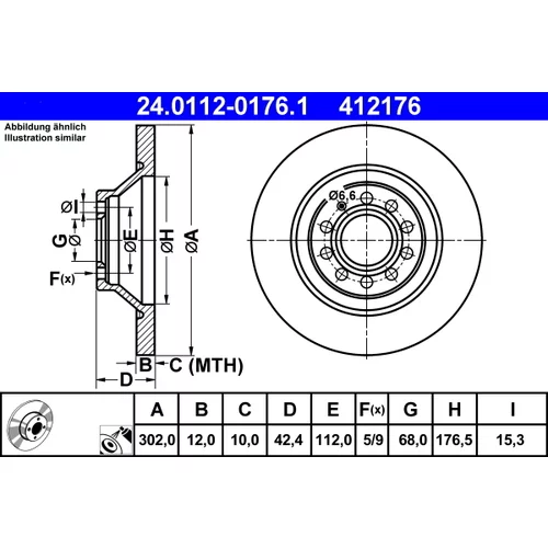 Brzdový kotúč ATE 24.0112-0176.1