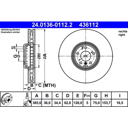 Brzdový kotúč ATE 24.0136-0112.2