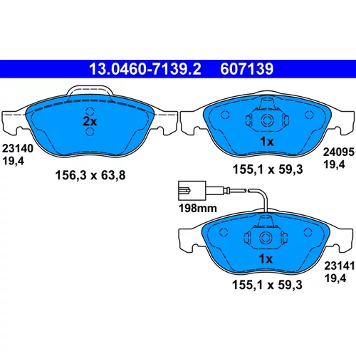Sada brzdových platničiek kotúčovej brzdy ATE 13.0460-7139.2