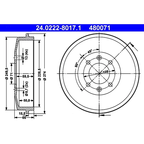 Brzdový bubon ATE 24.0222-8017.1