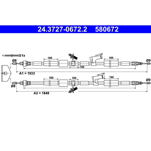 Ťažné lanko parkovacej brzdy ATE 24.3727-0672.2