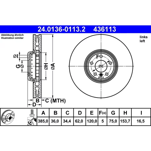 Brzdový kotúč ATE 24.0136-0113.2