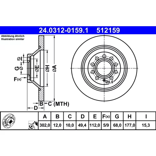 Brzdový kotúč ATE 24.0312-0159.1
