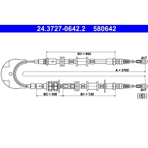 Ťažné lanko parkovacej brzdy ATE 24.3727-0642.2