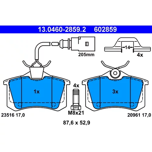 Sada brzdových platničiek kotúčovej brzdy ATE 13.0460-2859.2