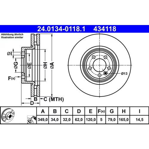 Brzdový kotúč ATE 24.0134-0118.1