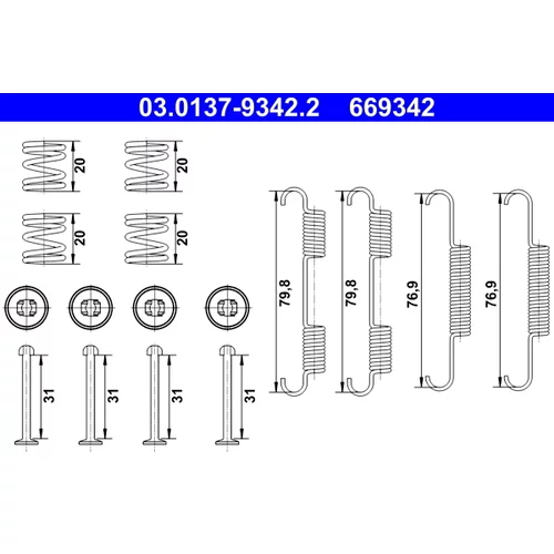 Sada príslušenstva čeľustí parkovacej brzdy 03.0137-9342.2 /ATE/