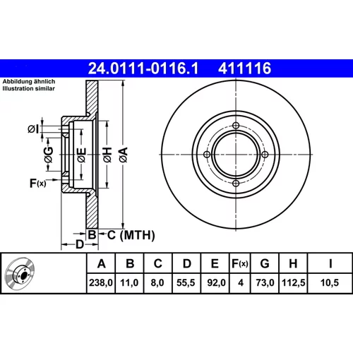Brzdový kotúč ATE 24.0111-0116.1