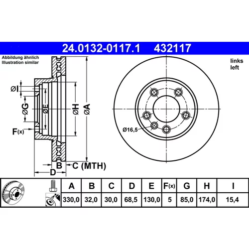 Brzdový kotúč ATE 24.0132-0117.1