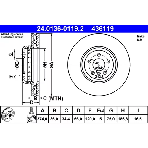 Brzdový kotúč ATE 24.0136-0119.2