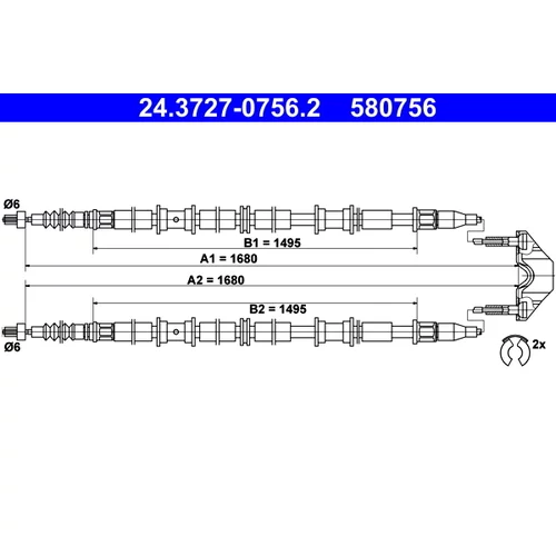 Ťažné lanko parkovacej brzdy ATE 24.3727-0756.2