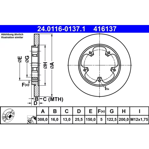 Brzdový kotúč ATE 24.0116-0137.1