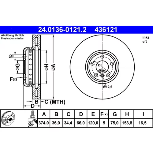 Brzdový kotúč ATE 24.0136-0121.2