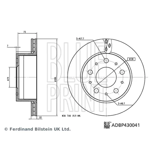 Brzdový kotúč BLUE PRINT ADBP430041 - obr. 2