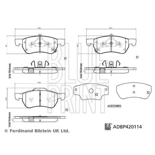 Sada brzdových platničiek kotúčovej brzdy BLUE PRINT ADBP420114