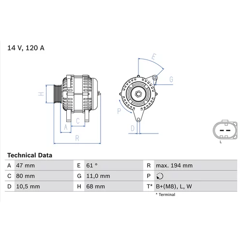 Alternátor 0 986 044 890 /BOSCH/