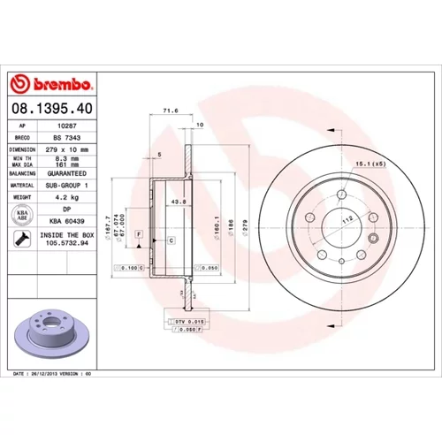 Brzdový kotúč BREMBO 08.1395.40