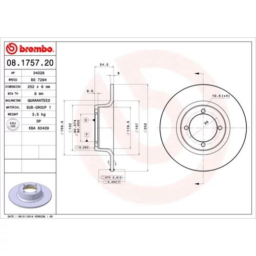 Brzdový kotúč BREMBO 08.1757.20