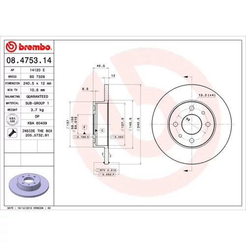 Brzdový kotúč BREMBO 08.4753.14