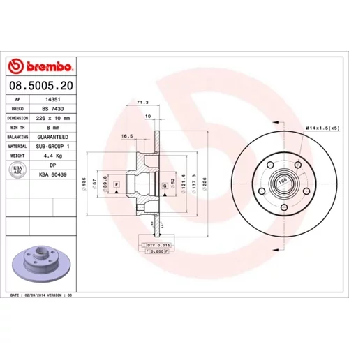 Brzdový kotúč BREMBO 08.5005.20