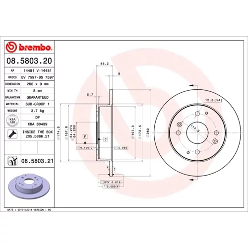 Brzdový kotúč BREMBO 08.5803.21