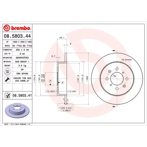 Brzdový kotúč BREMBO 08.5803.41