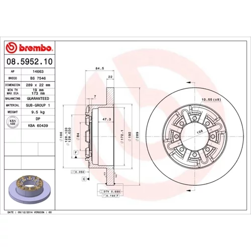 Brzdový kotúč BREMBO 08.5952.10