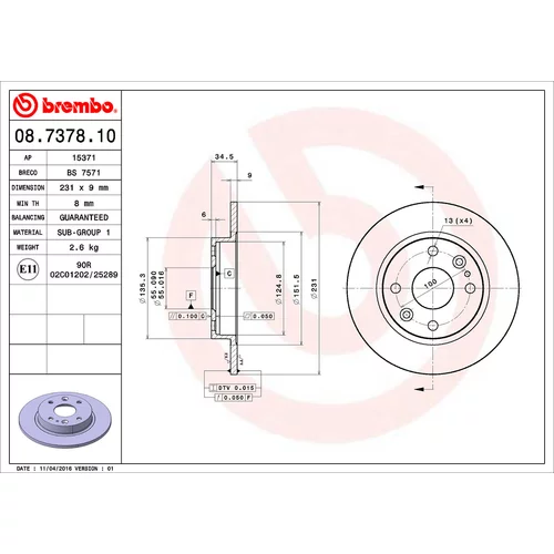 Brzdový kotúč BREMBO 08.7378.10