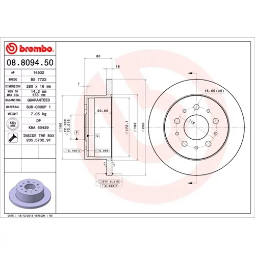 Brzdový kotúč BREMBO 08.8094.50