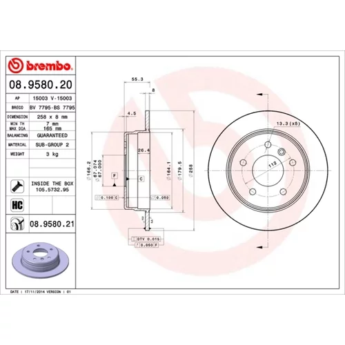 Brzdový kotúč BREMBO 08.9580.21