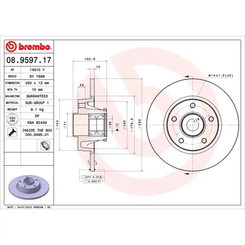 Brzdový kotúč BREMBO 08.9597.17