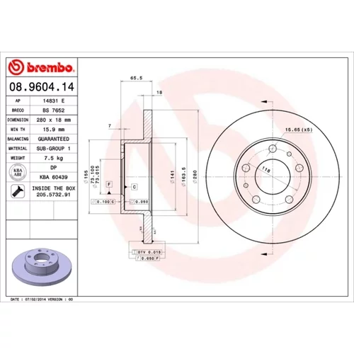 Brzdový kotúč BREMBO 08.9604.14