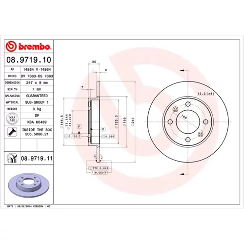 Brzdový kotúč BREMBO 08.9719.11