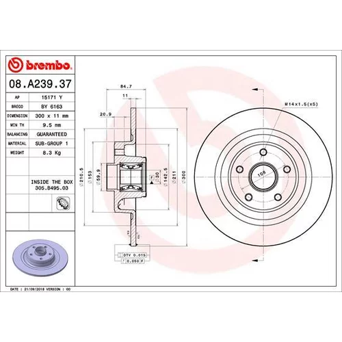 Brzdový kotúč BREMBO 08.A239.37