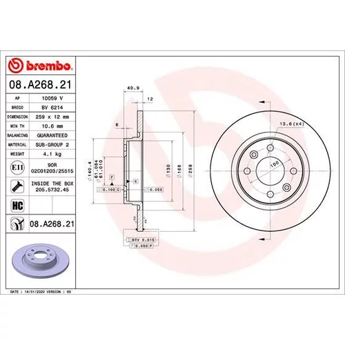 Brzdový kotúč 08.A268.21 /BREMBO/