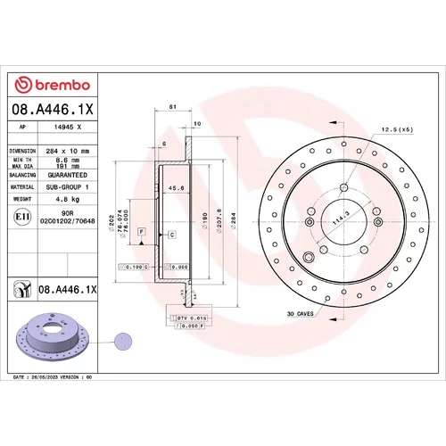 Brzdový kotúč BREMBO 08.A446.1X