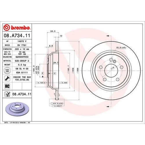 Brzdový kotúč BREMBO 08.A734.11