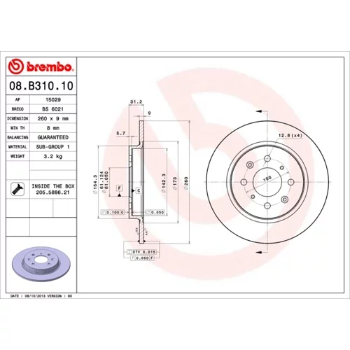 Brzdový kotúč BREMBO 08.B310.10