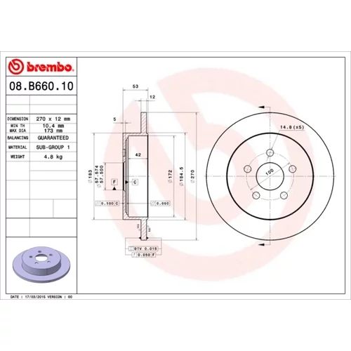 Brzdový kotúč BREMBO 08.B660.10