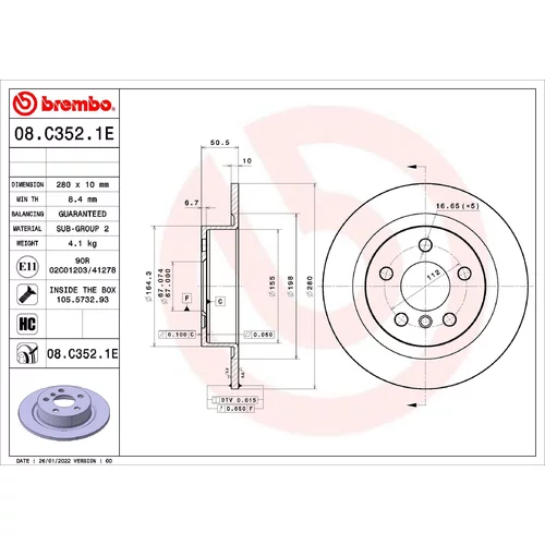 Brzdový kotúč BREMBO 08.C352.1E