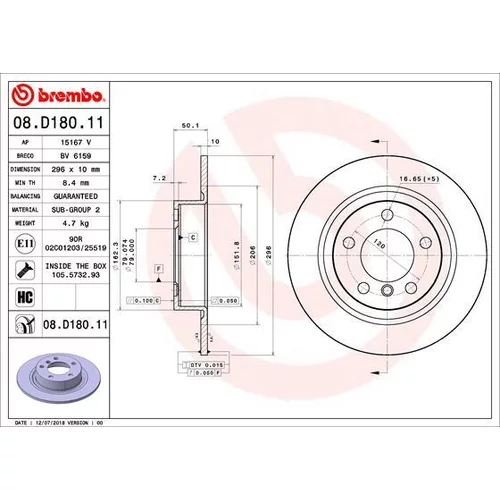 Brzdový kotúč BREMBO 08.D180.11