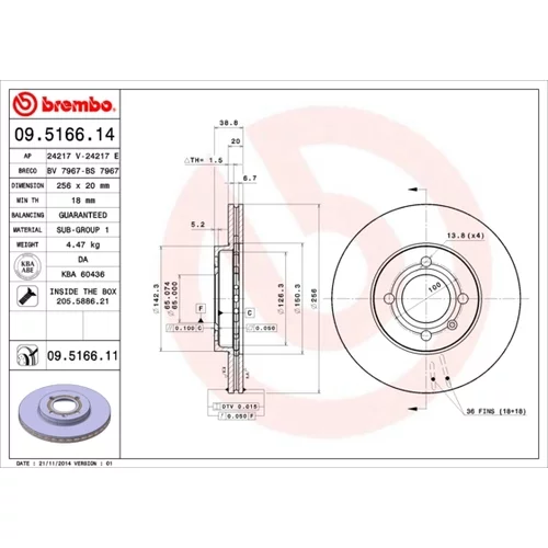 Brzdový kotúč BREMBO 09.5166.11