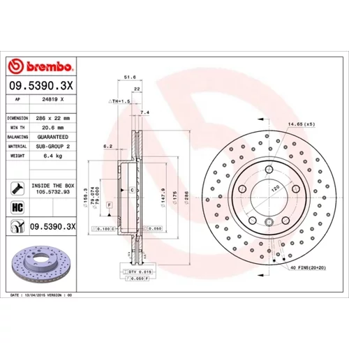 Brzdový kotúč BREMBO 09.5390.3X