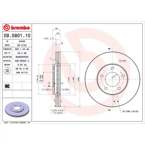 Brzdový kotúč BREMBO 09.5801.10