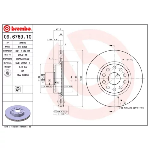 Brzdový kotúč BREMBO 09.6769.10