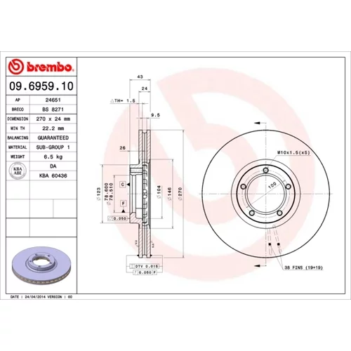 Brzdový kotúč BREMBO 09.6959.10